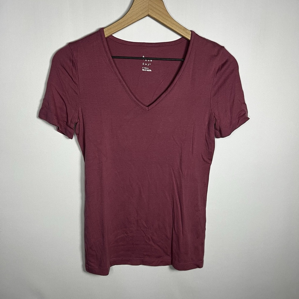 A New Day Shirt Women Size XS Mauve Pink V-Neck Short Sleeve Blouse Modal Cotton